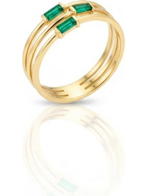 Güzide Kuyumcu 14 Ayar Altın 3 Sıralı Yeşil Taşlı Yüzük 945