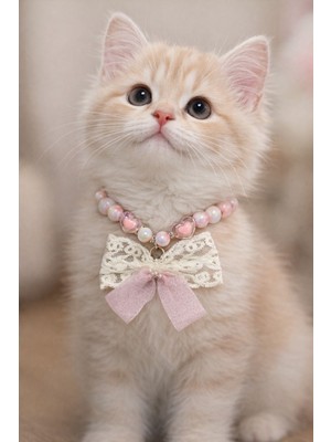 PHENORA Şık Fiyonk Desenli Inci Tasarım Kedi Kolyesi – Zarif Kedi Aksesuarı