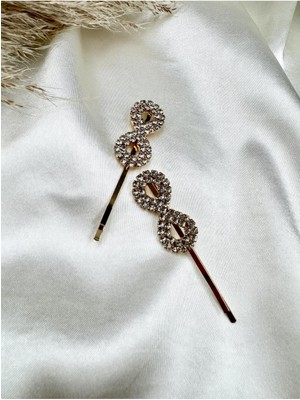 Gold Renk Taşlı Sonsuzluk Toka ( 2 Adet )