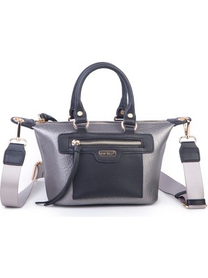 Nas Bag Kadın Mini El ve Postacı Çantası Gri Siyah Victoria