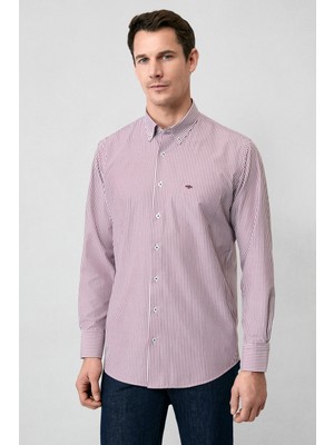 Kiğılı Uzun Kol Regular Fit Çizgili Düğmeli Yaka Pamuklu Kolay Ütülenebilir Gömlek