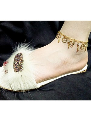 Shiklik Taşlı Zincirli Love Yazılı Model Kadın Halhal