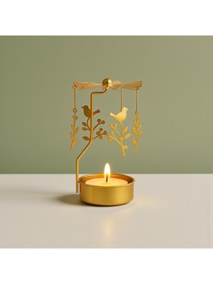 Keyfim Shop Altın Renk Dönme Efektli  Mumluk – Isıyla Dönen Dekoratif Tealight Mumluk
