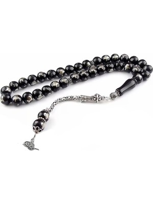 Pigado Gümüş Püsküllü Pirinç Osmanlı Tuğrası Işlemeli Kesim Oltu Tesbih