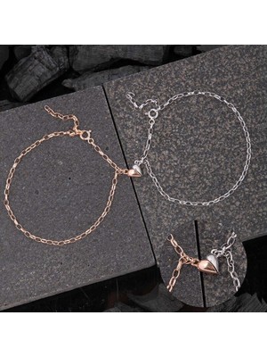 Özcömert Silver Gümüş Rodyum Rose Çift Kalpli Aşk Bileklik