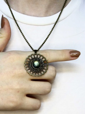 Esha Doğal Taş Labradorit Doğal Taşlı Yuvarlak Model Antik Kadın Kolye EUK49LBT