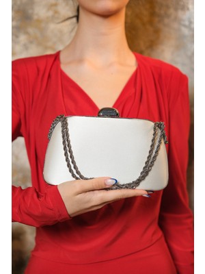 Roza Çanta Sedef Saten Zincir Askılı El Omuz Abiye Dügün Gece Çantası