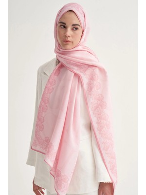 Şeker Pembesi Carell Floral Çiçekli Monogram Floş Şal