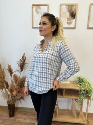 Etiler Collection Kadın Uzun Kollu V Hakim Yaka Çok Renkli Dokuma Bluz