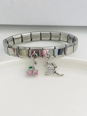 Mercan Aksesuar Sallantılı Kiraz Charmlı Italyan Çelik Bileklik 18 cm Uzunluk