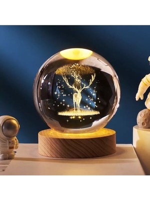 UltraNova Işıklı Ahşap Geyik Temalı Cam Küre 6cm, Şık ve Dekoratif Parça