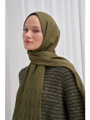 Zeytin Yeşili Carell Küpçizgi Jakar Italyan Ipekli Şal