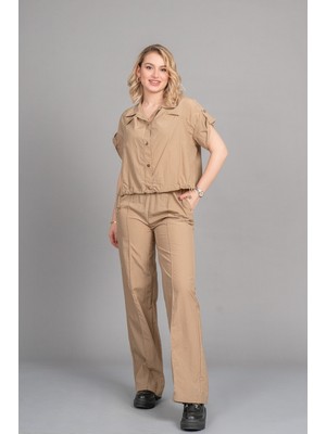 MissVina Düşük Omuz Kısa Kol Üst ve Beli Lastikli Bol Paça Pantolon 1207