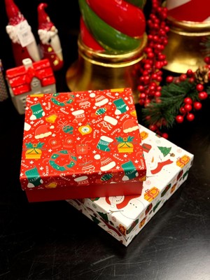 Kolix 2‘li Yılbaşı Hediye Kutusu 20X20 cm Hediye Paketi Taslama Kutu Kardan Adam Dekoratif Kutu