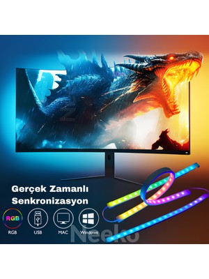Neeko Bilgisayar Ambilight Işığı 27 INC Görüntüye Duyarlı RGB LED Setli Ürün Gerçek Zamanlı Senkronizasyon