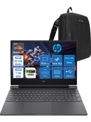 Hp Victus Laptop 15-FB2003NT Amd Ryzen 7 8845HS Aı 32GB Ddr5 1tb SSD Rtx™ 4060/8GB Fhd (1920 x 1080), 144 Hz, IPS 300 Nit Freedos Gaming Bilgisayar A05NGEAF13+ZETTAÇANTA