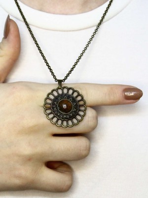 Esha Doğal Taş Sitrin Doğal Taşlı Yuvarlak Model Antik Kadın Kolye EUK49S