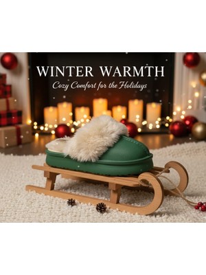 papucumun dünyası Içi Tüylü Dışı Eva Su Geçirmez Kaymaz Taban Önü Kapalı Ev Terliği Kışlık Terlik