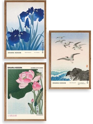 Durukar Vazodaki Çiçekler Üçlü Ahşap Çerçeveli Tablo 23 x 30