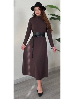 Şamdan Kemer Detaylı Triko Elbise