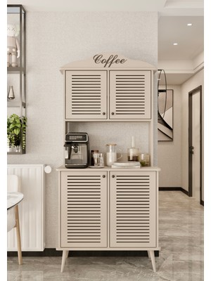 Enwood Avior Kahve Köşesi Kumtaşı Mdf Kapaklı Raflı 90 cm