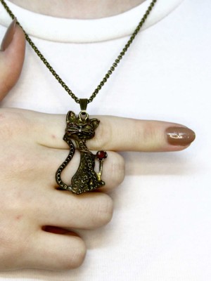 Esha Doğal Taş Akik Doğal Taşlı Kedi Model Antik Kadın Kolye EUK50A