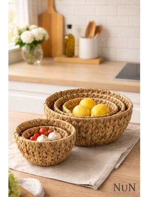 NuN Studio Doğal Hasır Örgü Dekoratif Yuvarlak Çerezlik Sepet & Saksı – Bohem Çerezlik &dekoratif Sepeti