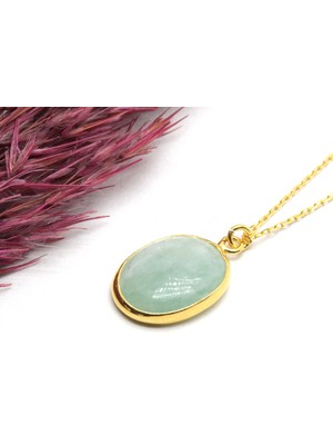 Canka Sıvama Yeşim Taşı Gümüş Kolye