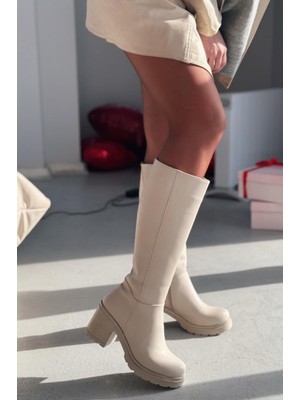 I Love Shoes Lumira Bej Fermuarlı Günlük Kadın Çizme