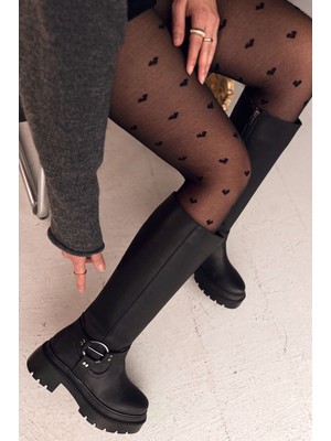 I Love Shoes Lumio Siyah Fermuarlı Günlük Kadın Çizme