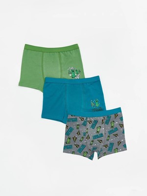 LC Waikiki Minecraft Baskılı Erkek Çocuk Boxer 3'lü Normal Kesim Dokuma Kumaş Renkli