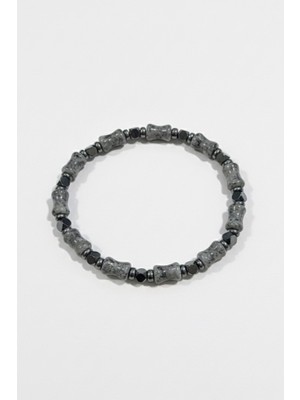 Gri Akik ve Hematit Taşlı Silindir Kesim Doğal Taş Bileklik
