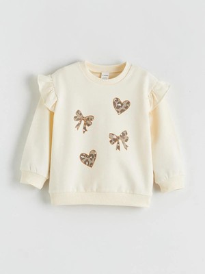 LC Waikiki Fiyonk Detaylı Kız Bebek Sweatshirt (W5) Normal Kalıp Dokuma Kumaş 1 - 2 Yaş