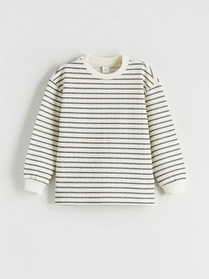 LC Waikiki Bisiklet Yaka Çizgili Erkek Çocuk Sweatshirt  (W5)