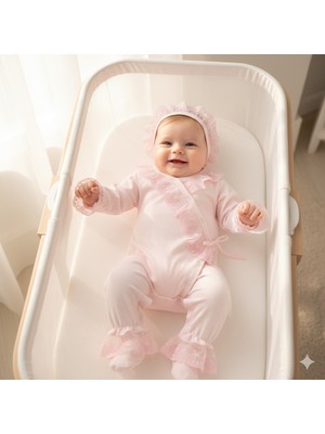 Miniday Baby Kız Bebek Dantelli Şapkalı Tulum Mevlütlük TK1017