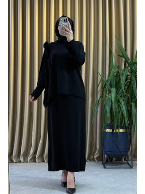 Misswhence MISS268 Kürklü Triko Tunik Siyah