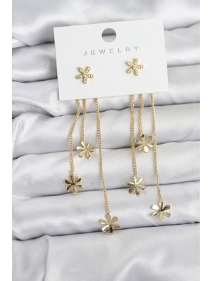 Clariss Papatya Model Gold Renk Pirinç Sallantılı Kadın Küpe - KP-0575