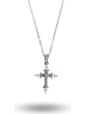 925 Ayar Gümüş Işıltılı Haç Tasarım Kadın Kolye Yılbaşı Hediye