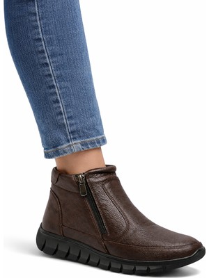 Gümüşalp Kadın Hakiki Deri Bot – Çift Fermuarlı, Kauçuk Taban