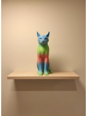 Pastel Rainbow Kedi Figürü Masa ve Raf Üstü Ev Dekorasyonu