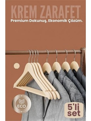 Findit 5'li Lüks Krem Elbise Ceket Askısı - Ergonomik & Kaymaz Plastik Askı Seti -  Ahşap Görünümlü
