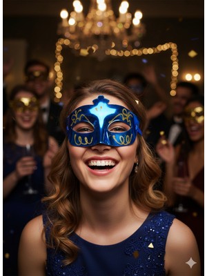 Dodomar Plastik Simli Mavi Yılbaşı Maske Göz Maskesi Kutlama Parti Aksesuarı