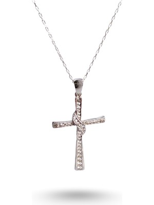 925 Ayar Gümüş Kıvrımlı Haç Şık Tasarım Kadın Kolye Yılbaşı Hediye K499