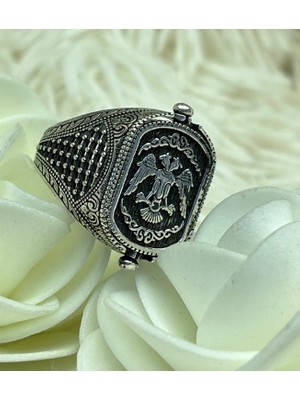 Canka Selçuklu Kartalı ve Onix Taşlı Çift Taraflı Gümüş Erkek Yüzük