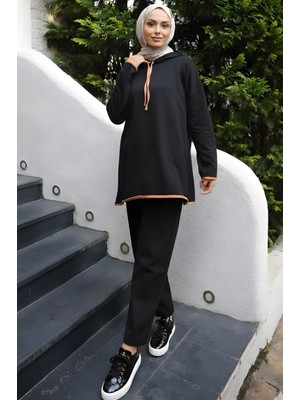İmaj Butik Siyah Kapüşonlu Tunik Pantolonlu Takım
