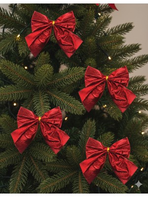 Dodomar 10 cm – Yılbaşı Fiyonk Saten Parlak Kırmızı 4 Parça Set Ağaç Dekoru