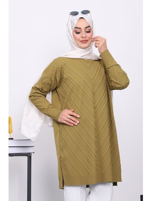 İmaj Butik Yağ Yeşili Soğuk İplik Merserize Triko Tunik