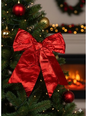 Dodomar 30 cm – Yılbaşı Fiyonk Saten Parlak Kırmızı Ağaç Dekoru Dekoratif Fiyonk