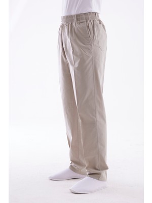 Beratnur Erkek Açık Bej Rahat Kesim Beli Lastikli Bağcıklı Keten Pantolon