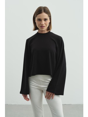 C&city Oversize Basic Kısa Sweatshirt 981 Siyah